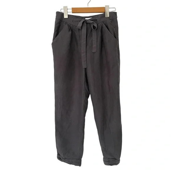 ARITZIA Wilfred Allant Pant Cropped linen pant charcoal grey size 0 tie front - Picture 3 of 9